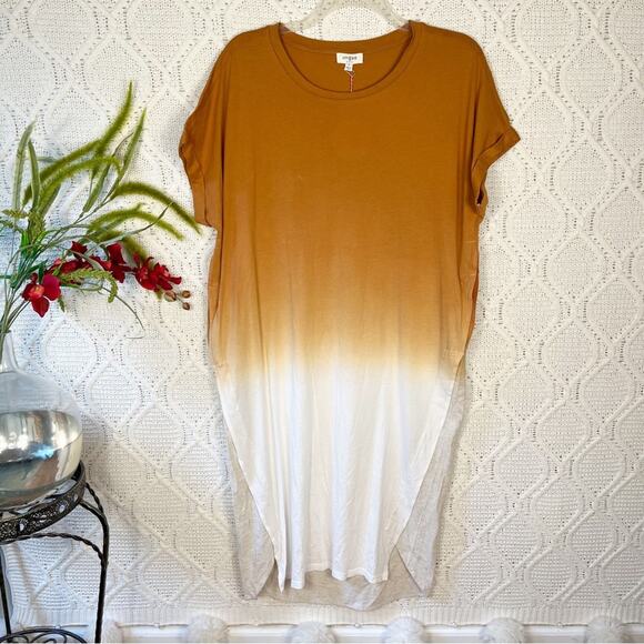 NWT UMGEE Orange White Ombre Michele Dress Cotton Linen Maxi Shirt Dress Boho - Picture 2 of 11
